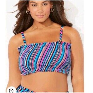 Swimsuits For All Size 10 Monarch Smocked Bandeau Bikini Top Adjustable Straps